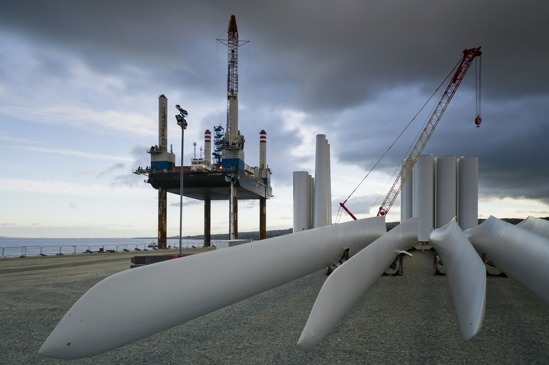 Wind farm staging post on the coast of North Wales