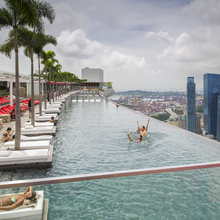 view of the swimming pool atop of Marina Bay Sands Hotel Singapore