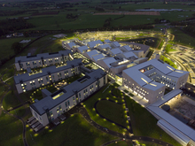 Aerial image of Dumfries and Galloway Royal Infirmary at Dusk