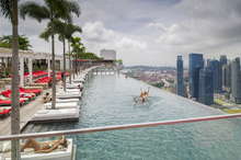 view of the swimming pool atop of Marina Bay Sands Hotel Singapore